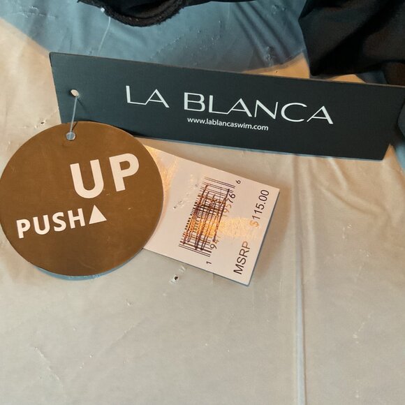 NWT La Blanca Black Push-Up One Piece Swimsuit Cutout & Adjustable Straps Sz 12 - Picture 6 of 12